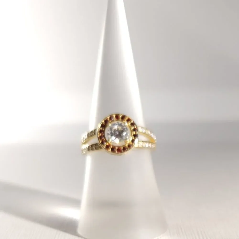 Simulated Diamond & Red Halo Ring SIZE 5-1/4